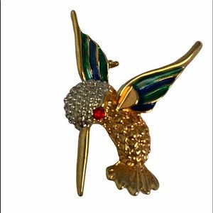 Vintage Hummingbird Cloisonné Small Brooch